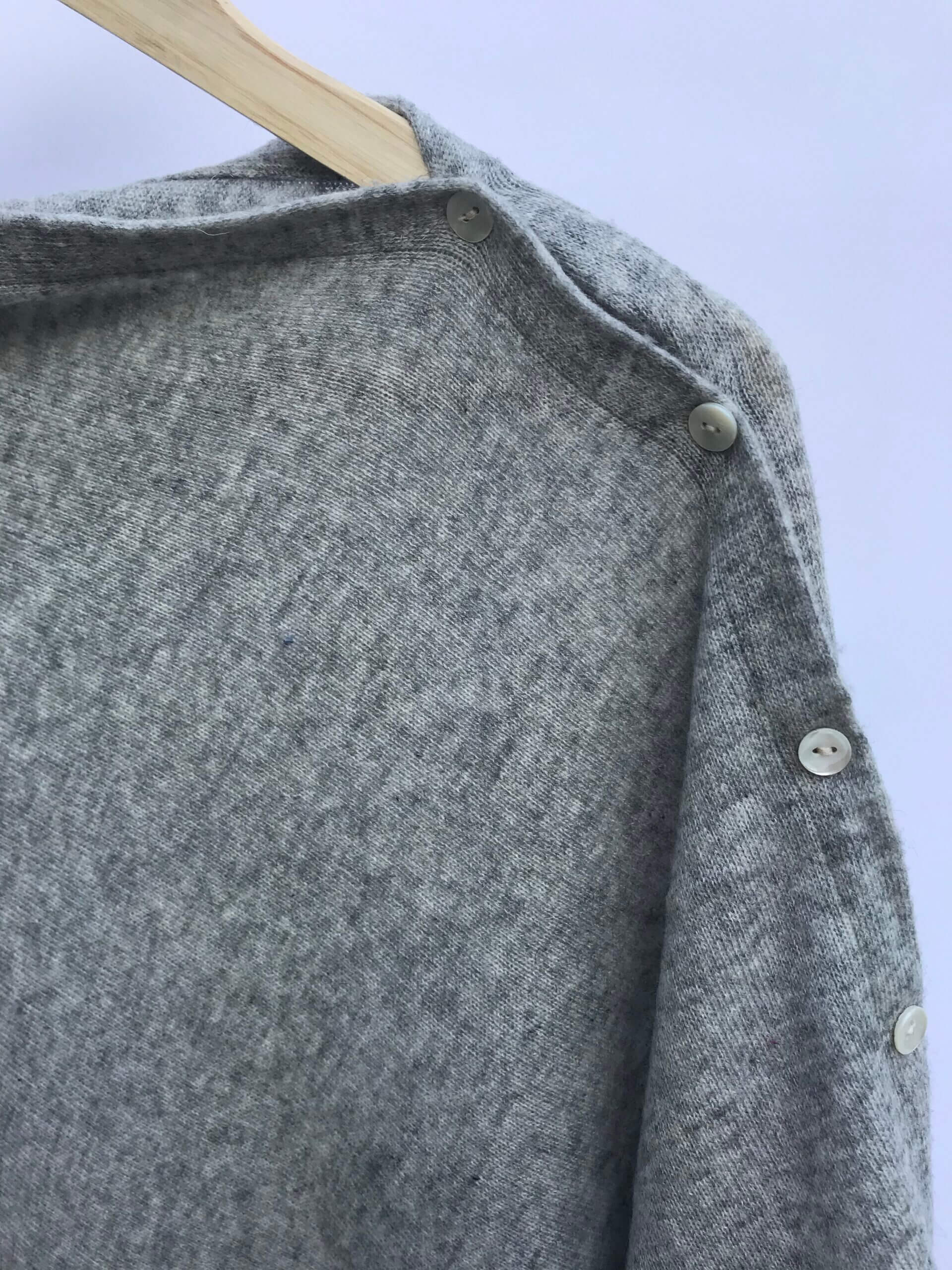 Light Grey Button Fairtrade Cashmere Poncho - Wild Wool