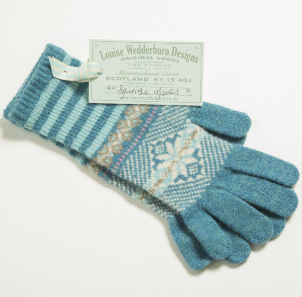 Teal Fairisle lambswool gloves