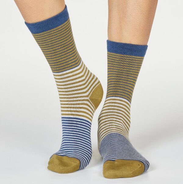 SPW695 BLUE SLATE Katleen Bamboo Organic Cotton Stripe Socks In Blue Slate 2 1