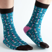 Teal Snowflake bamboo sock