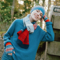 Blue Bella Fairlisle merino wool scarf 1