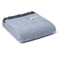Powder Blue & Charcoal Herringbone Pure Wool Throw