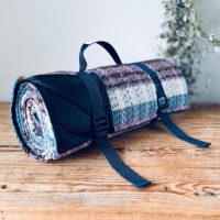 'Magnolia Navy' Recycled Pure Wool Picnic Blanket (Cotton Wax Backing)
