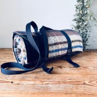 'Willow Navy' Recycled Pure Wool Picnic Blanket (Cotton Wax Backing)
