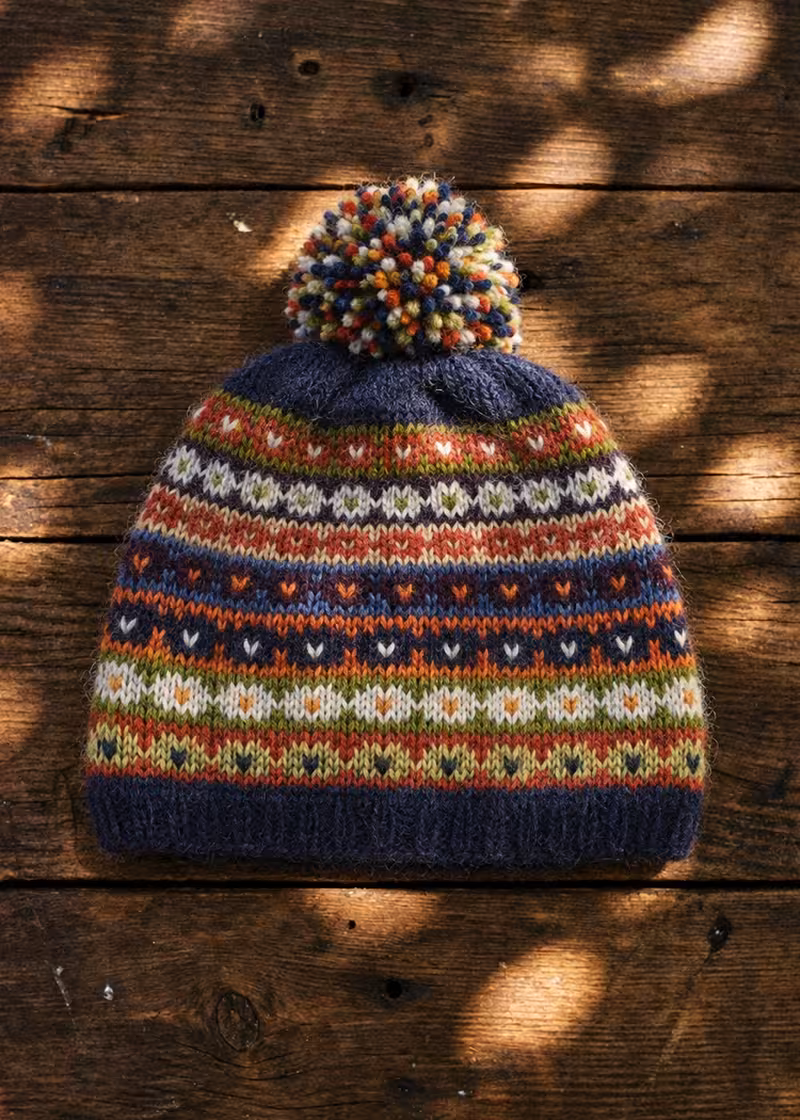 pachamama-colorado-fairisle-wool-bobble-beanie-hat-ww pachamama-colorado-fairisle-wool-bobble-beanie-hat-ww